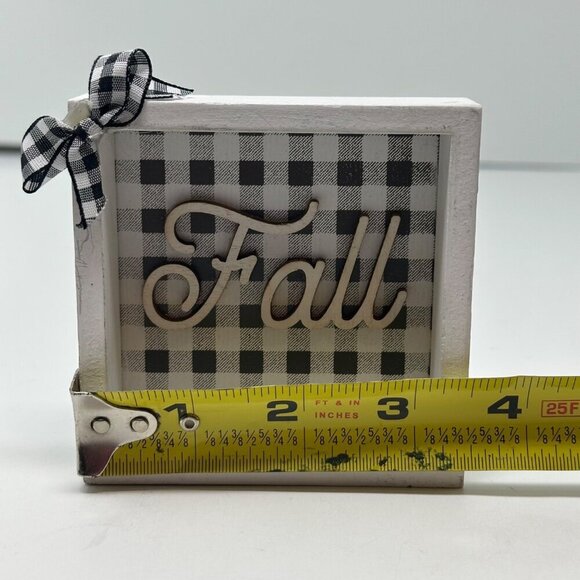 Mini Fall Buffalo Plaid Wood Sign Farmhouse Decor Black White Gingham Bow Autumn - Picture 4 of 8